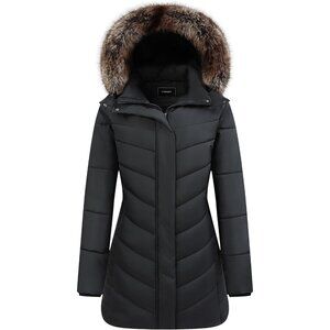 Women's Waterproof Thickened Long Down Puffer Jacket Coat Black Winter Warm